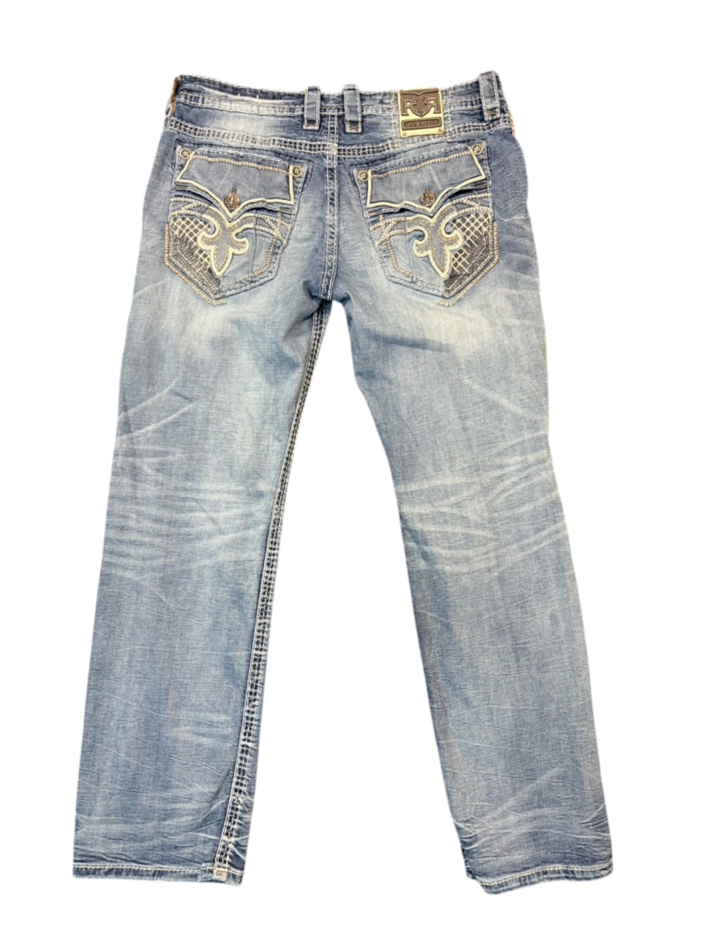 Rock Revival Jeans Men’s 36 Bootcut Distressed Lightwash Embroidered Edgy Y2K - Picture 4 of 14